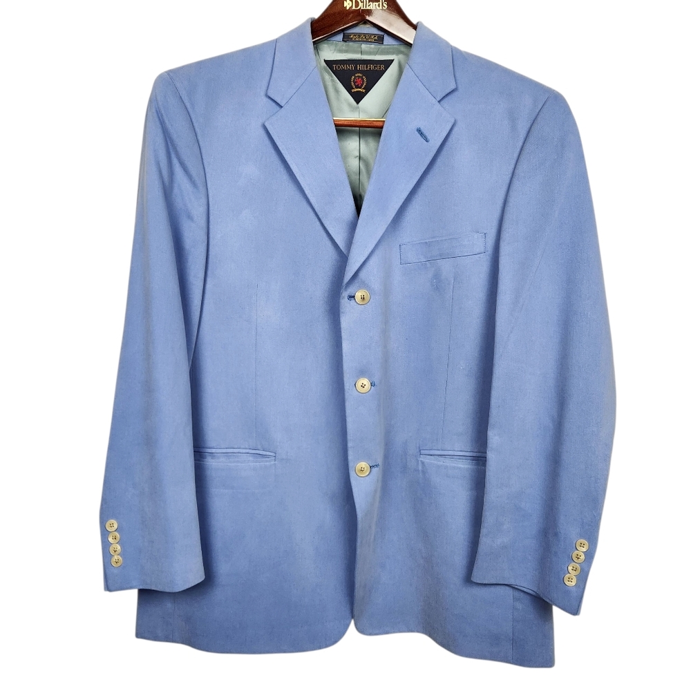 Tommy Hilfiger Vintage 90's Light Blue Periwinkle Blazer Jackets Mens Size 44R